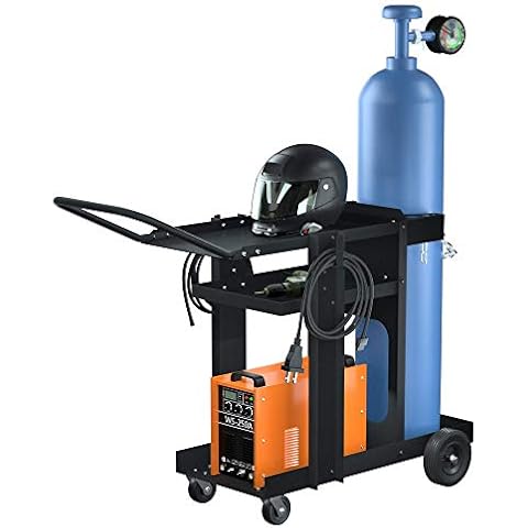 Reliancer 3-Tier Rolling Welding Cart MIG TIG ARC Plasma Cutter Machine Heavy Duty Welding Welder Cart 350 Lbs Weight Capacity with Tank Storage & 2 Cable Hooks & Safety Chain Plasma Cutting Equipment Cover