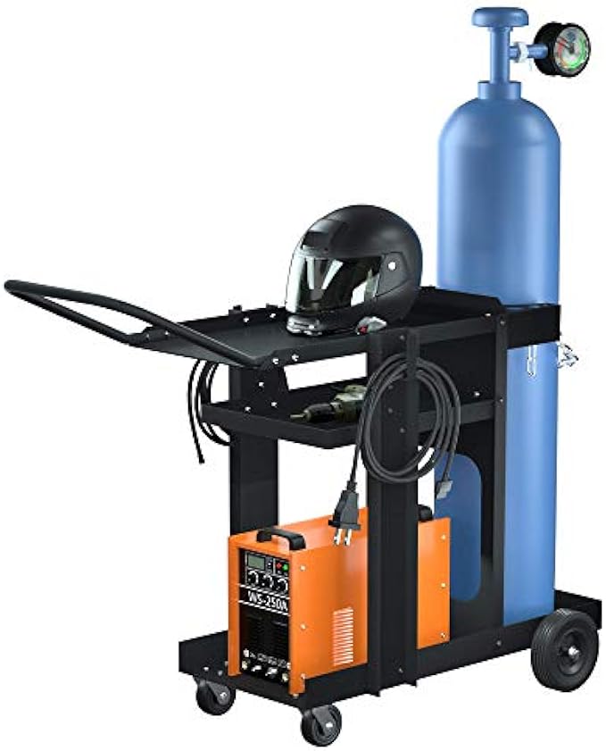Reliancer 3-Tier Rolling Welding Cart MIG TIG ARC Plasma Cutter Machine Heavy Duty Welding Welder Cart 180 Lbs Weight Capacity with Tank Storage & 2 Cable Hooks & Safety Chain Plasma Cutting Equipment