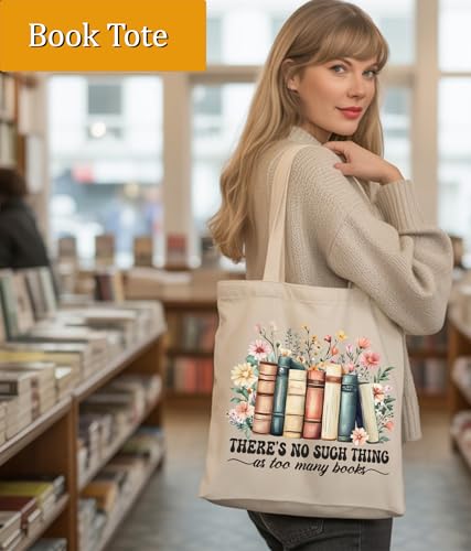 Image of Book Lovers Gifts Tote Bag for Bookish Readers, Aesthetic Book Tote Bag for Librarian, Medium Size with Inner Pocket