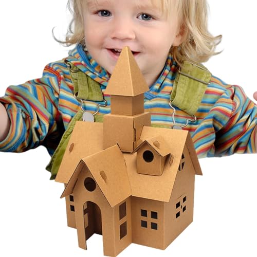 子供向けのダンボールハウス - 家の段ボールを着色 | 紙おもちゃの作り、鮮明なKTボード、実践能力、忍耐力、集中力、想像力を養う紙おもちゃ クリスマスプレゼントにサクサクKTボード