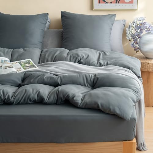 Housse de Couette 200x200 cm Gris avec Fermeture Éclaire Facile pour Lit Double - 5