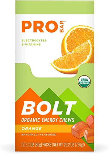 Probar - Bolt Organic Energy Chews - Orange - Usda Organic, Gluten-Free, Superfruit Blend, Electrolytes, B Vitamins - Pack Of 12 #TOP2