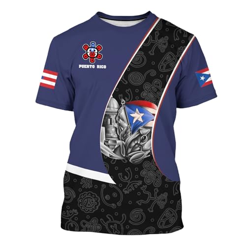 BJQ Men's Puerto Rico Flag T-Shirt 3D Frog Print Short Sleeve Shirt Novelty Casual Round Neck Top Unisex