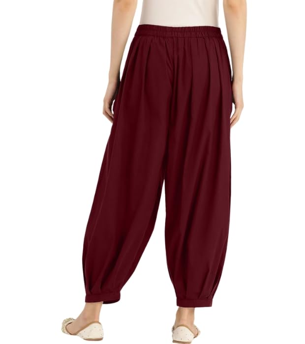 Image of Women's Cambric Cotton Afghani Patiala Salwar - Loose Fit, Elastic Waist, Deep Pockets | Ethnic & Casual Wear