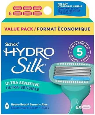 Schick Hydro Silk Sensitive Razor Blade Refills, 6 Count | 5-Blade Sensitive Skin Razors for Women | Womens Razor Refills for Sensitive Skin