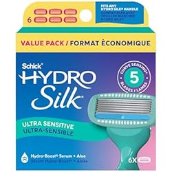 Schick Hydro Silk Sensitive Razor Blade Refills, 6 Count | 5-Blade Sensitive Skin Razors for Women | Womens Razor Refills for Sensitive Skin