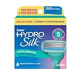 Schick Hydro Silk Sensitive Razor Blade Refills, 6 Count | 5-Blade Sensitive Skin Razors for Women | Womens Razor Refills for Sensitive Skin