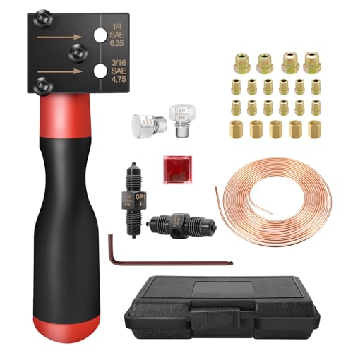 Kit d'évasement pour conduites de frein SAE - Kit d'évasement à double tête - Pour conduites de frein de voiture de 4,75 et 6,35 mm - Avec câble de frein...
