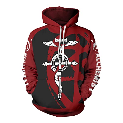 jiminhope Unisex Edward Elric Hoodie Anime Edward Elric Cartoon Cosplay Pullover de Manga Larga Personaje Impreso Causal Pullover