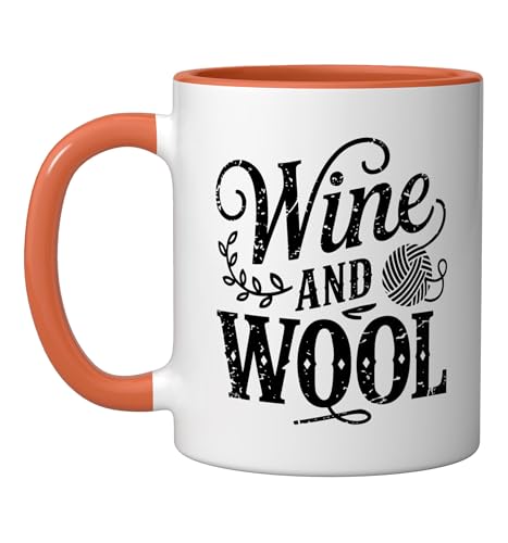 Hand Spinner Fueled Wine Natural Fibers Spinning Wheel Fiber Ceramic Mug, Orange/White