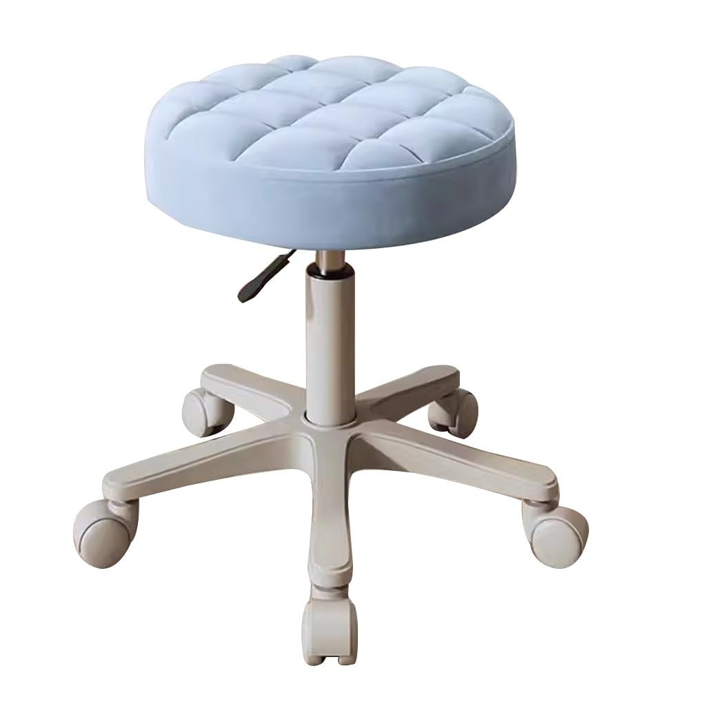 OZBMA Adjustable Barber Chair with Wheels - Swivel Makeup for Bedroom, Living Room & Vanity Stools Comfortable Backrest Desk Use (Blue)