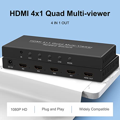 Wiistar HDMI Quad Multi-Viewer 4x1 HDMI Switcher 4 Ports Switch 4 in 1 Out HDMI Multiviewer Support 4 Display Modes Support 1080P 3D for PC STB DVD Security Camera - Thumbnail 2