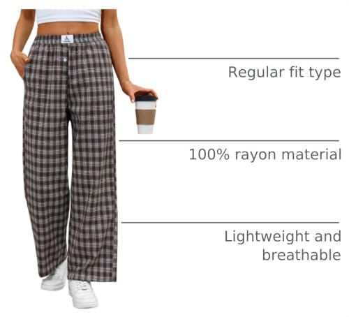 Image of ANRABESS Womens Gingham Striped Boxer Pants | 2026 Fall Outfits,Wide Leg Elastic Waist with Pockets,Casual Lounge Pajama Bottoms,Lightweight Breathable,Fashion Clothing