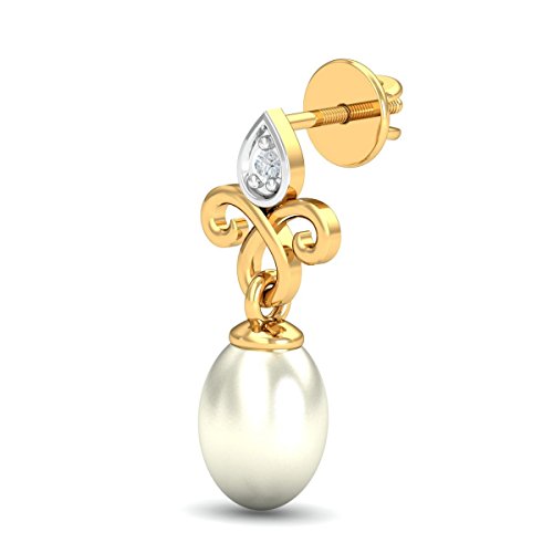 KuberBox 18KT Yellow Gold Diamond Kiya Pearl Drop Earrings for Women - Image 4