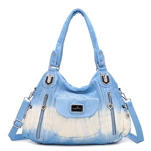 Angel Kiss Roomy Fashion Hobo Womens Handbags Ladies Purse Satchel Shoulder Bags Tote Washed Leather Bag (A-AK812-2Z Light Blue)