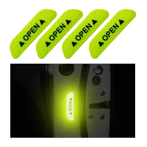 Ziciner 4 Pcs Car Door Open Reflective Stickers, Night Visibility Safety Warning Auto Anti-Collision Protective Strip, Universal Vehicle Decorative Decals Accessories for Most Cars (Green)