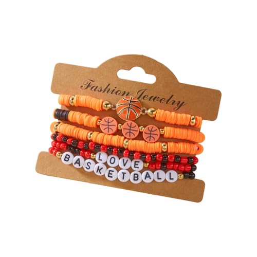 [�x�f�B�N] Versatile Stretchy Sports Featuring Soccer Softball Beads Multi Layer Bangle Casual Wear Jewelry Gift Soccer Softball Bea