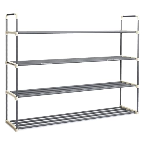 Shoe Rack - 4-Tier Shoe Organizer for Closet, Bathroom, Entryway - Shelf Holds 20 Pairs Sneakers, Heels, Boots by Home-Complete (Gray)
