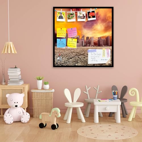 Image of ArtzFolio City Overlooking Desolate Desert | Bulletin Board Notice Pin Board | Vision Soft Board Combo with Thumb Push Pins & Sticky Notes | Black Frame | 16 x 16 inch (41 x 41 cms)