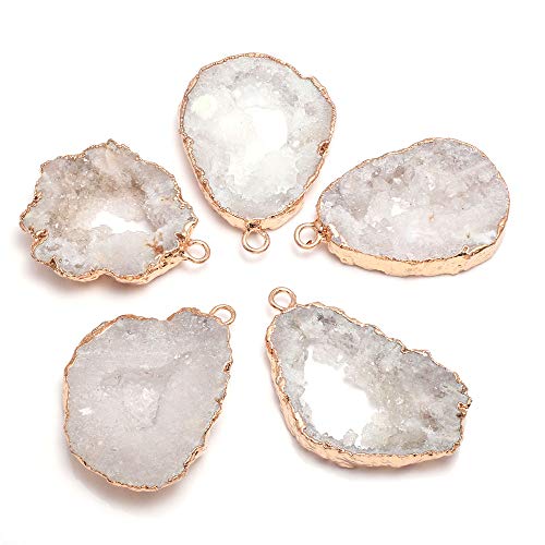 LE SKY natural stone pendant, irregular plated gold edge crystal agate stone pendant for jewelry making DIY necklace charms 25X30-35X45mm (2 Pcs)