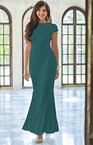 Image of KOH KOH Womens Long Cap Sleeve Fishtail Formal Evening Cocktail Maxi Dress