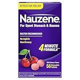 Nauzene Non-Drowsy Upset Stomach & Nausea Relief Chewable Tablets | 4-Minute Formula | Doctor Recommended | Wild Cherry Flavor | 56 Count