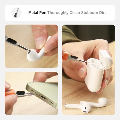 Image of Hyashee Cleaner Kit for Airpods Pro 1 2 3 Multi-Function Cleaning Pen with Soft Brush Flocking Sponge for Bluetooth Earphones Case Cleaning Tools (Orange)
