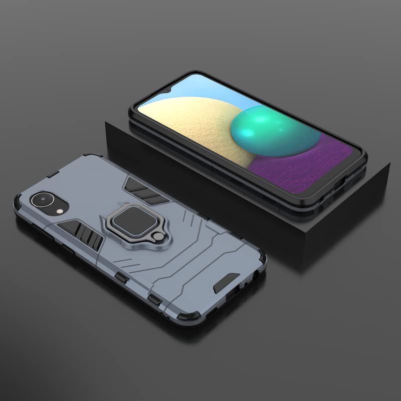 Image of Hybrid Armor Shockproof Soft TPU and Hard PC Back Cover Case with Ring Holder for Samsung Galaxy A03 Core (Blue)