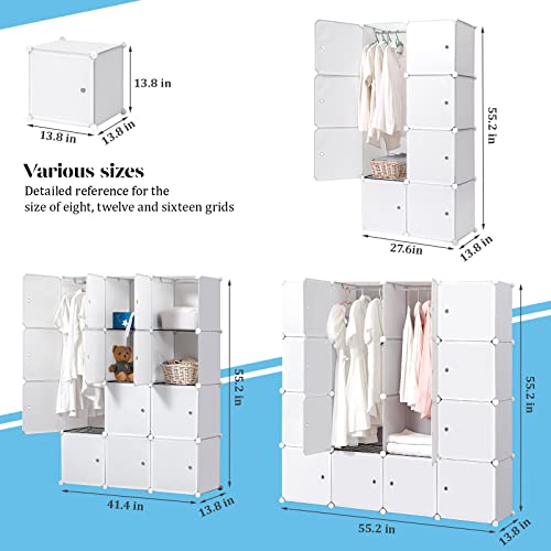 BRIAN & DANY Portable Wardrobe Closet for Hanging Clothes, Bedroom Armoire with Doors, Modular Cabinet for Space Saving, Ideal Storage Organizer Cube for Books, Toys, Towels (12-Cube), White - Thumbnail 2
