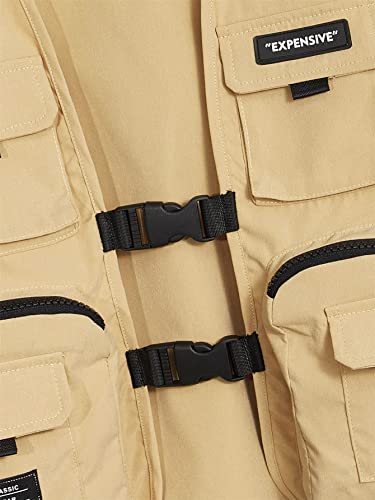 Verdusa Boy's Pocket Front Buckle Sleeveless Cargo Vest Jacket Khaki 9Y #TOP3
