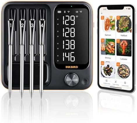 4-Probe WiFi Wireless Meat Thermometer with 360° Readable LCD Standalone Base, WiFi and Bluetooth 5.3 Unlimited Range, IPX8 Waterproof Kitchen Thermometer for Grill, Grill, Smoker, Oven, Rotisserie