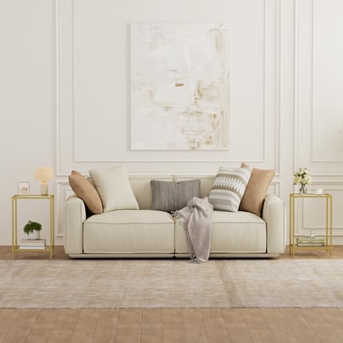 HOMSHO Side Tables Set of 2, End Tables with Tempered Glass, 2-Tier Nightstands with Storage Shelves, Coffee Table with Modern Style, Slim Sofa Table for Living Room, Bedroom, 11.8" D x 15" W, Gold by HOMSHO - Image 2