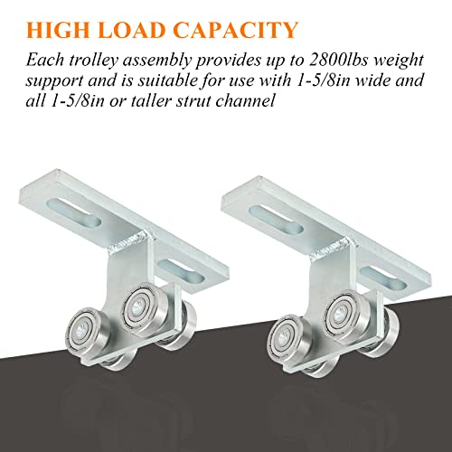 2Pcs 4 Wheel Trolley Assembly Electric Hoist Installation Roller Trolley T Type Four Bearing Roller Strut Channel Trolley Hardware For Beam Hoist 1-5/8In Wide And All 1-5/8In Or Taller Channel Strut #TOP5