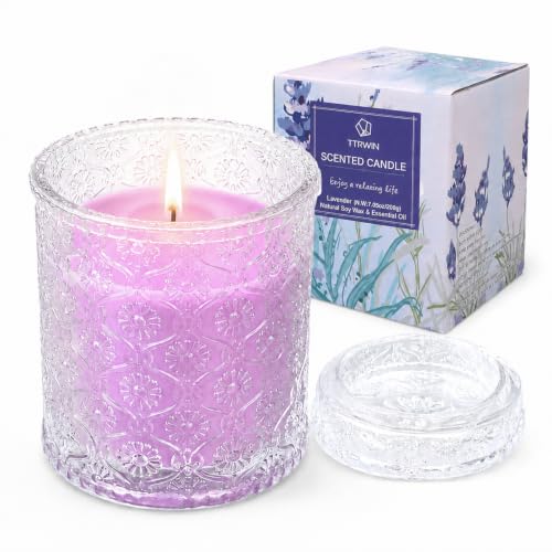 TTRWIN Duftkerze Lavendel im Glas, 200g Kerze aus Natürlichem Sojawachs, 50 Stunden Brenndauer, Schönes Geschenk für Frauen, Dekoration für Weihnachten, Geburtstag, Muttertag