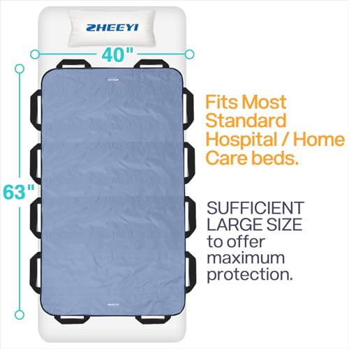 ZHEEYI Bed Positioning Pad with Reinforced Handles 63\" x 40\" Washable Patient Transfer Slide Sheet for Body Lifting, Turning, Repositioning, for Elderly, Incontinence, Caregiver, Blue Gray - Thumbnail 2