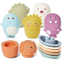 AMCHSURI Baby Bath Toys | 11PCS Mold-Free Stacking Boats & Animal Squirters | Sensory Bathtub Toys for Babies 6-12M & Toddlers 1-3Y | Water Table Pool Toys Educational Gift