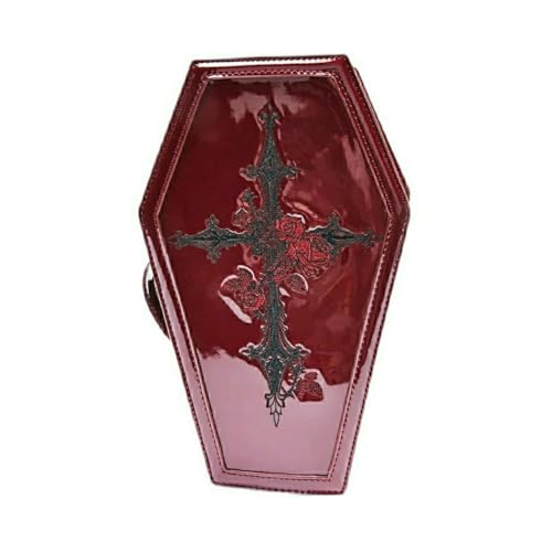 Trousse de maquillage gothique brodée en croix, grande capacité, en cuir, 10 x 5 x 3, esthétique, rétro, gothique, punk, cercueil, sacs à main