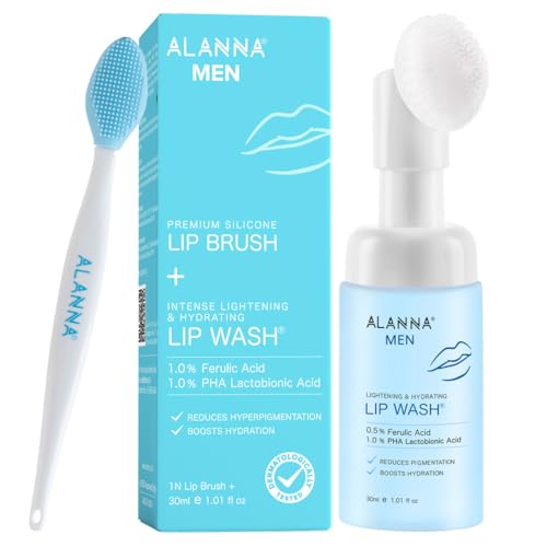 ALANNA Lip Wash for Men | Advanced Foaming Lip Scrub & Exfoliator for Dry, Dark & Lip Pigmentation | Remove Chapped Lips & Sun Tan | 1% PHA & .5% Ferulic Acid – Brightening Lip Care for Smokers, 30ml
