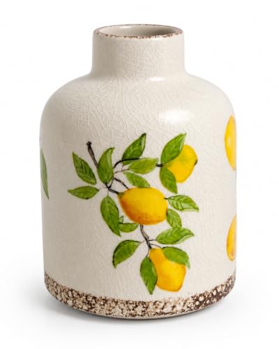 Vintage Lemon Ceramic Flower Vase - 6" Farmhouse Crackle Glaze Table Vase
