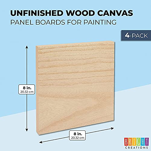 Bright Creations Unfinished Wood Blocks for Crafts, Painting, Wood Burning (8 x 8 x 1 inch) - Pack of 4 - Wooden Square Planks