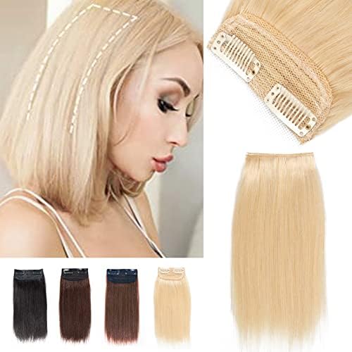 Isheeny Clip in Human Hair Extensions 8inch Short Hair Extensions Clip in Human Hair One Piece Clip in Hairpieces Blonde for Women with Short Hair Adding Hair Volume
