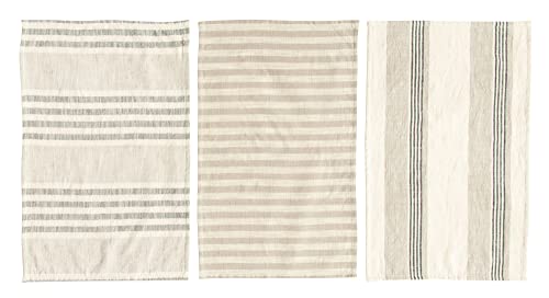 Creative Co-Op Tan & Grey Striped Cotton Tea Towels (Set Of 3 Pieces) Entertaining Textiles, Grey, 3 Count #TOP1