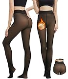 Arkim Fleece Lined Tights 3 Size (S/M/L) Winter Fake Transparent Elastic Tights Skin Leggings Fleece Lined Tights for Women (Black-fleece, S)