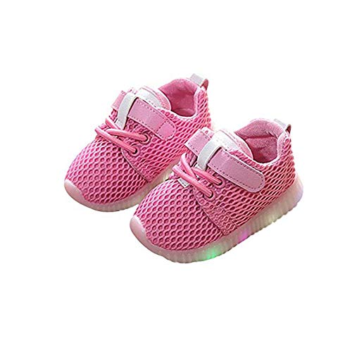Kids LED Light Up Shoes Boy Girl Trainers Soft Breathable Mesh Soles Lightweight Flashing Slip-On Sneakers as Gift Pink