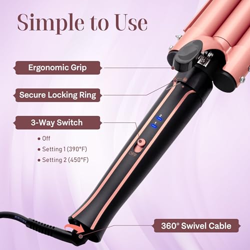 Asani Curling Iron Wand Set 6-in-1 - Beachwaver Hair Curler with 3 Barrel Hair Crimper, Tapered, Spiral Curling Iron - Fast Heating Travel Hot Styling Tools for Women with Dual Voltage (110-240V AC)