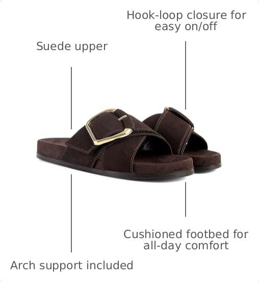 Image of Flat Sandals for Women Cross Buckle Straps Slides Slip-On Comfortable Summer Vacation Beach Sandals