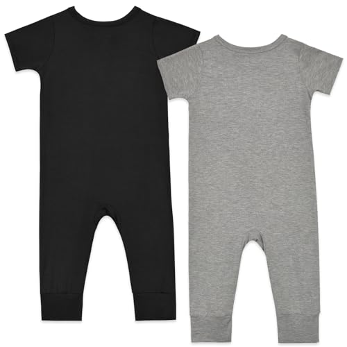 Aablexema Baby Romper Bamboo Rayon Short Sleeve Footless Pajamas 2 Way Zipper Summer Sleeper Jumpsuit Outfits 0-24 Months2