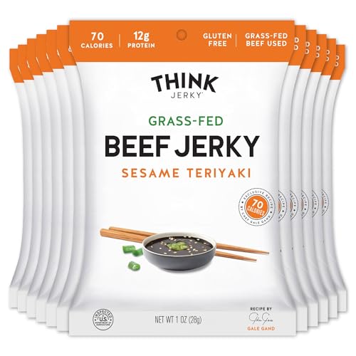 Think Jerky Sesame Teriyaki Beef Jerky, Grass-Fed High Protein Beef,