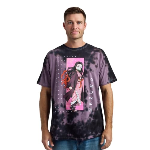 Bioworld Demon Slayer Nezuko Purple Wash Graphic Tee Shirt for Men-Large