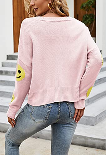 chouyatou Women's Loose-Fit Smile Face Jacquard Knitted Cardigan Sweater Jacket2